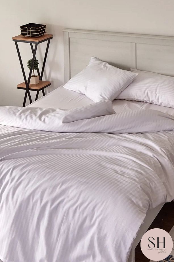 Lüks Otel Tek Kişilik Nevresim Seti 83 Tel Çizgili Saten 1 Adet Yastık Kılıfı Dahil558855 - 3