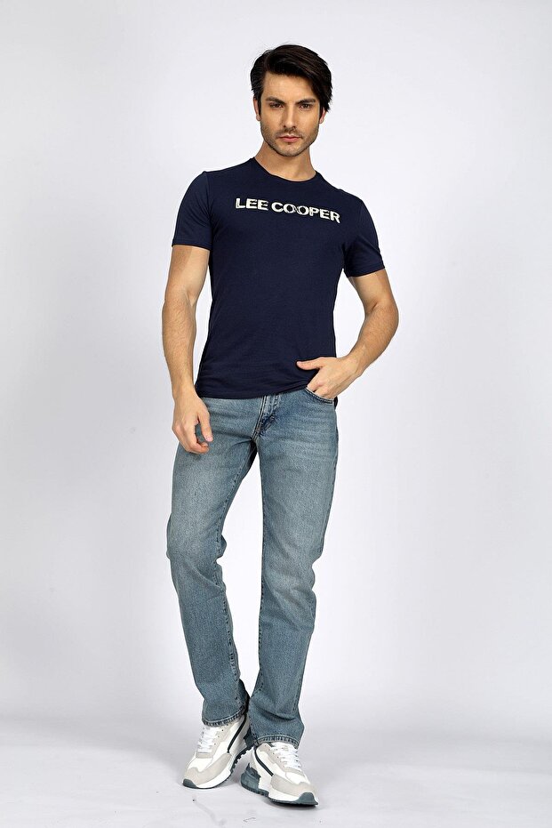 Carlo Men's 100% Cotton O-Neck T-Shirt Navy Blue
