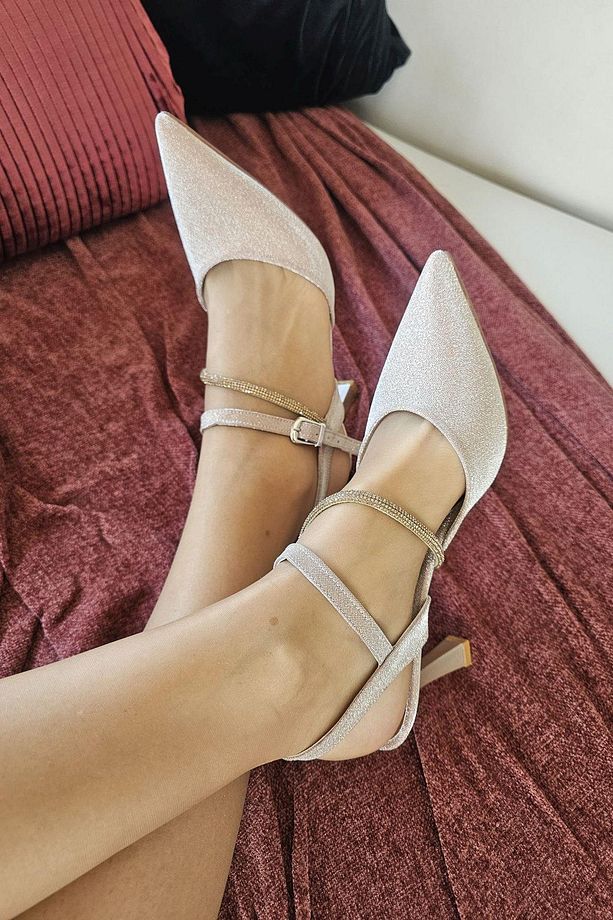 10 1106 Ops Topukla Kadın Arkası Açık Stiletto Taşlı Kadeh Topuk Abiye Ayakkabı - 3