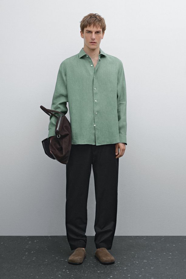 Regular fit hafif %100 keten gömlek - 1