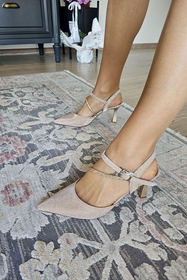 10 1106 Ops Topukla Kadın Arkası Açık Stiletto Taşlı Kadeh Topuk Abiye Ayakkabı - 2