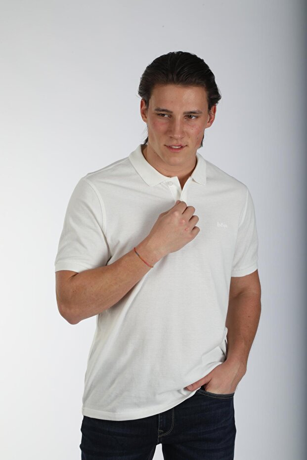 Twins 1 Men's 100% Cotton Pique Polo Neck T-Shirt Ecru