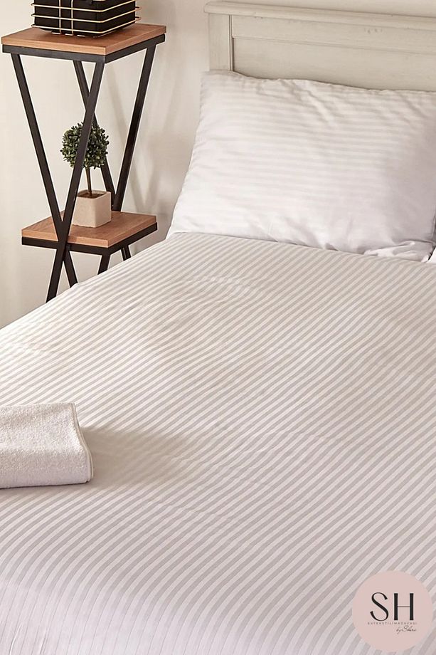 Lüks Otel Tek Kişilik Nevresim Seti 83 Tel Çizgili Saten 1 Adet Yastık Kılıfı Dahil558855 - 1