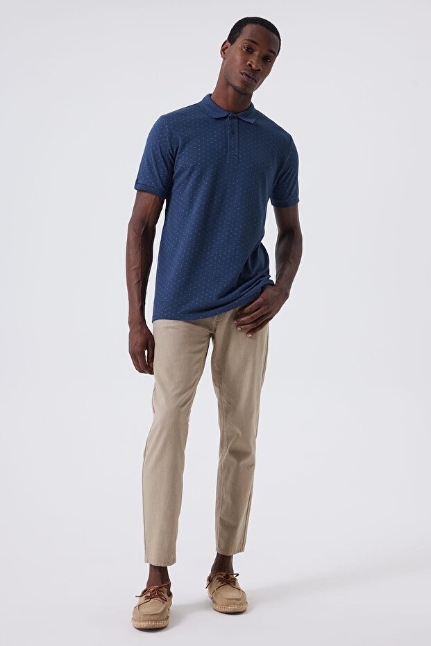Newmixed Men's 100% Cotton Polo Collar T-Shirt Light Navy Blue