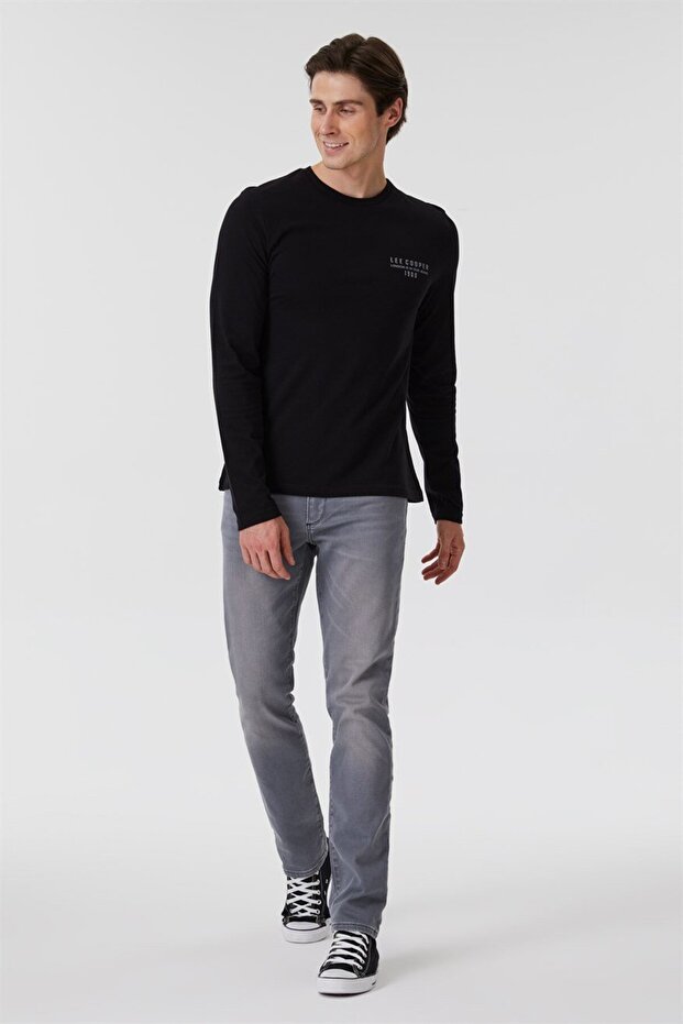 Renzo Men's 100% Cotton O-Neck Long Sleeve T-Shirt Black