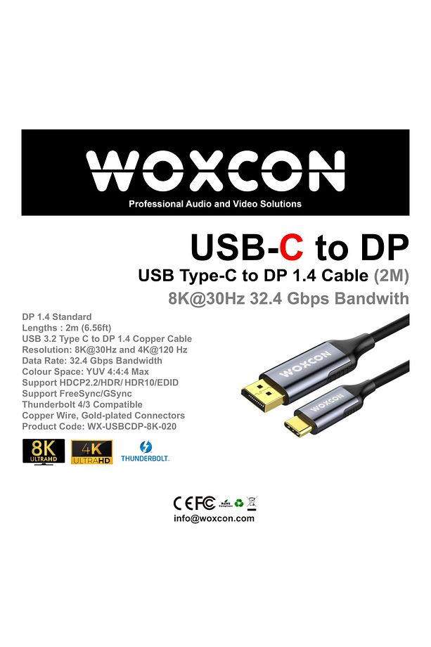 - USB-C to Display Port Cable,DP1.4,USB 3.2,8K 30Hz,4K 120Hz Desteği,Thunderbolt 4, 2 Metre - 3