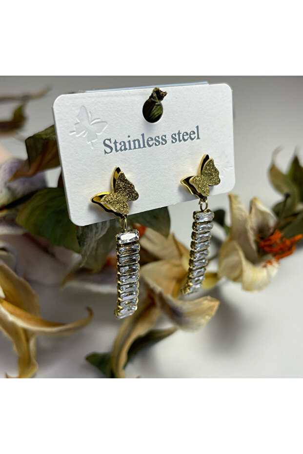 316L Colorless Butterfly Steel Earrings