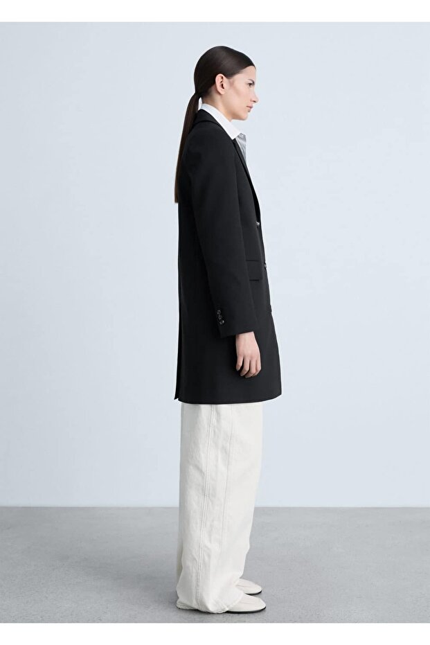 Düğmeli midi pamuklu palto - 5