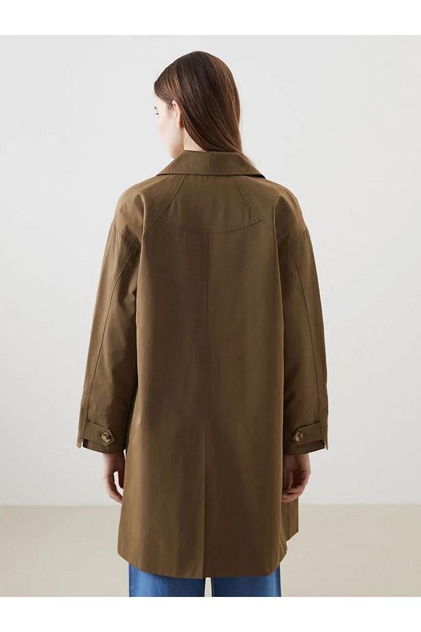 LCW Modest Haki Gömlek Yaka Oversize Kadın Trençkot - 4