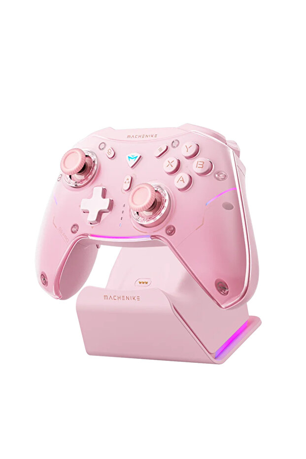 وحدة تحكم ألعاب MACHENIKE G5Pro Max وردية اللون مع قاعدة شحن، جهاز تحكم لاسلكي RGB مع تقنية Hall Effect