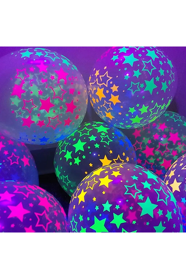10inch Stars 10 Clear Latex Balloon Neon UV Blacklight Reactive Star Balloons Stars Points Birthday