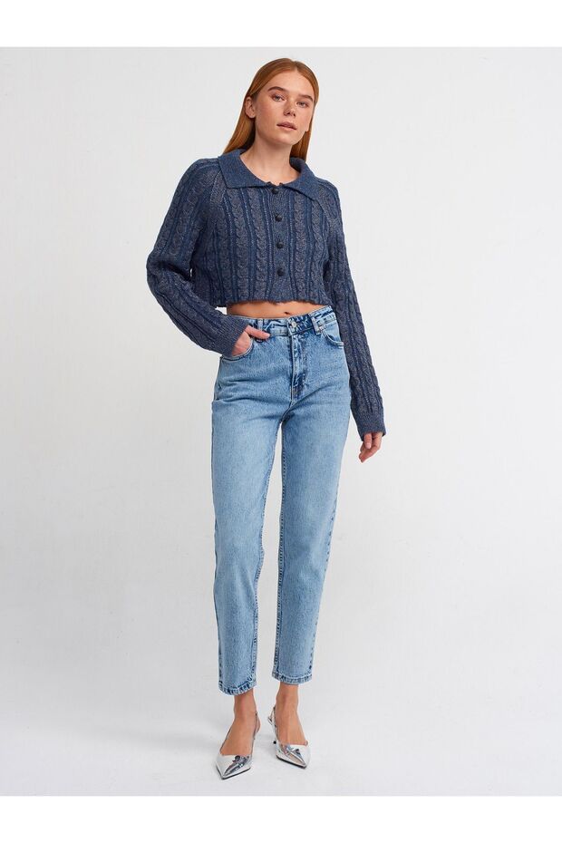 Snow Wash Comfort Mom Jean Pants-Blue
