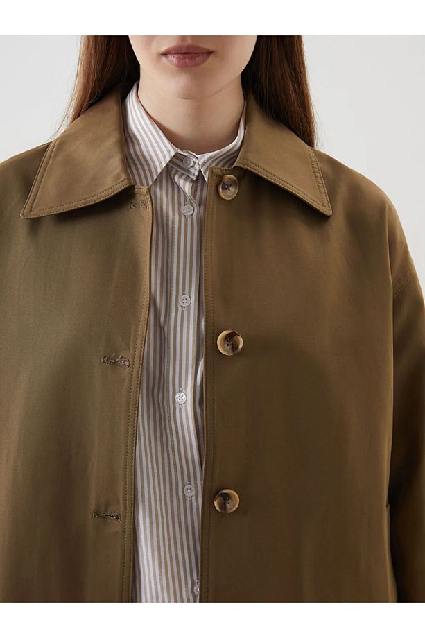 LCW Modest Haki Gömlek Yaka Oversize Kadın Trençkot - 3