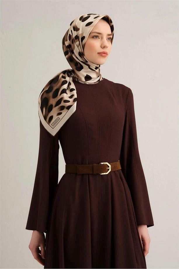 Siyah Haki Leopar Desen Saf İpek Tivil Dokuma Eşarp-E25YA9320D02-51-KVS0677 - 2