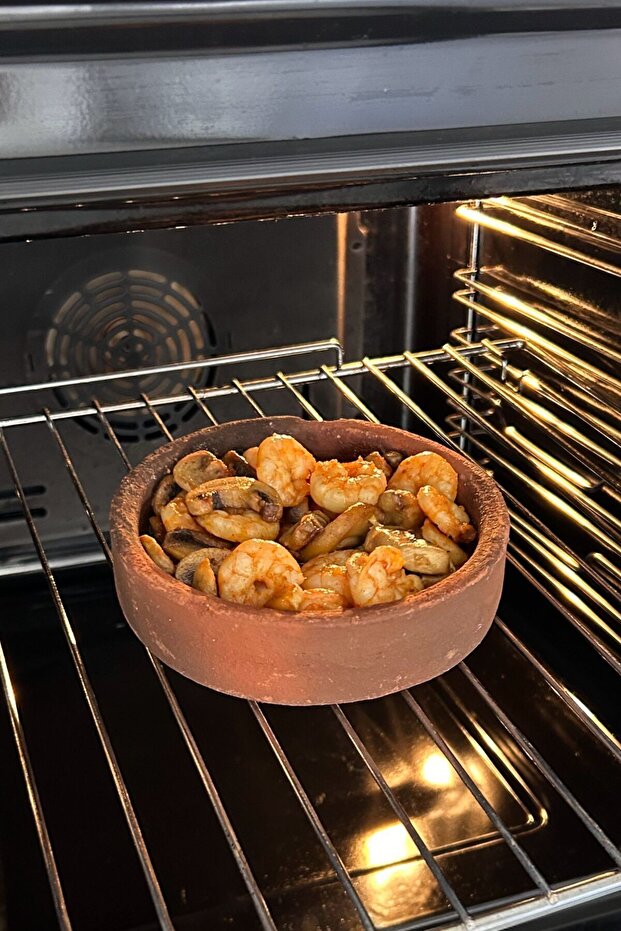 3-Piece Clay Shrimp-Mushroom Casserole Baking Pan 18 cm (Can Be Used in Airfryer)
