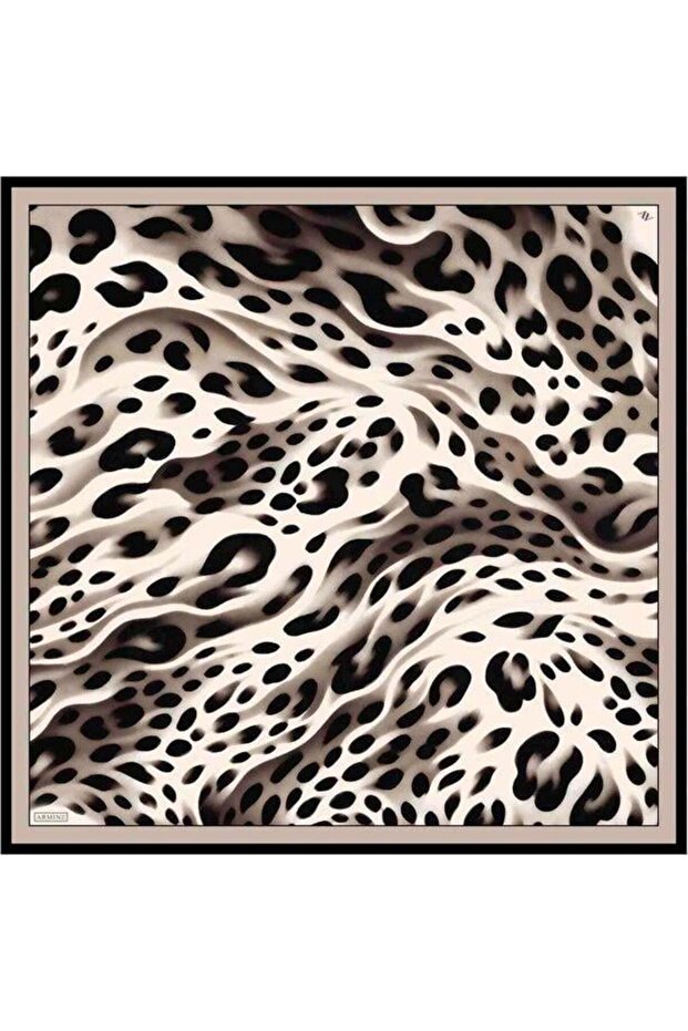 Siyah Kahve Leopar Desen Saf İpek Tivil Dokuma Eşarp-E25YA9320D02-04-KVS0675 - 3