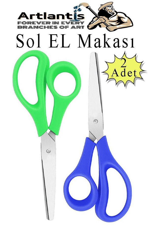 Sol El Makası 2 Adet Solak Okul Makası Plastik Saplı Solel İçin Makas Okul Öğrenci Makası Küt Uçlu P - 1