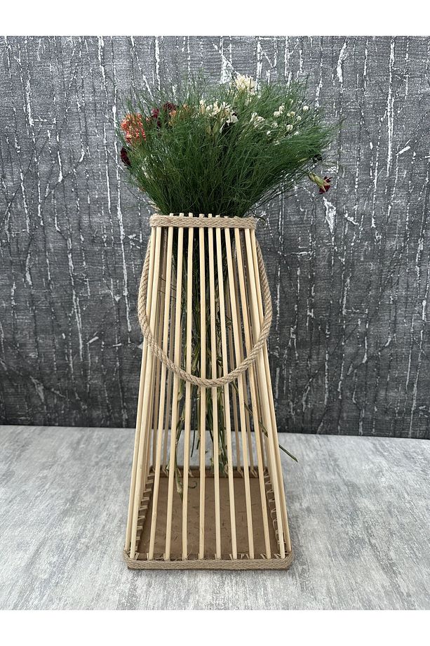 El Yapımı Güğüm Modelli Bambu Çubuklu Halatlı Dekoratif Vazo - 1