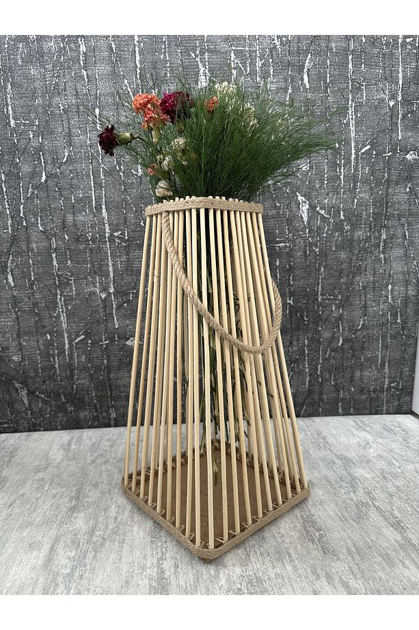 El Yapımı Güğüm Modelli Bambu Çubuklu Halatlı Dekoratif Vazo - 2