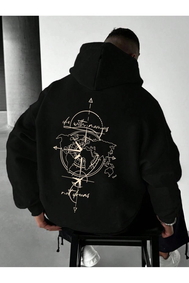 Men's Black Not Dreams Printed 3 Thread Hooded Hoodie Sweatshirt