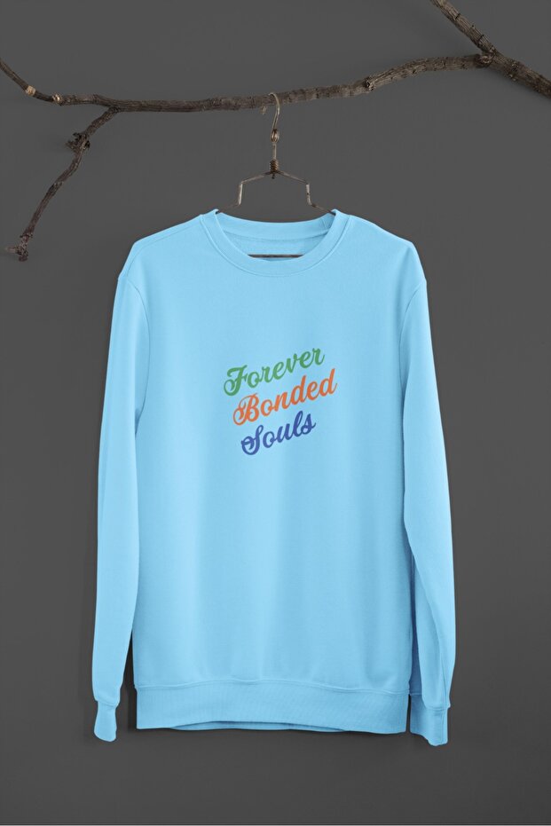 Unisex Long Sleeve 2 Yarn FOREVER BONDED SOULS Transfer Printed Crew-Neck Sweatshirt