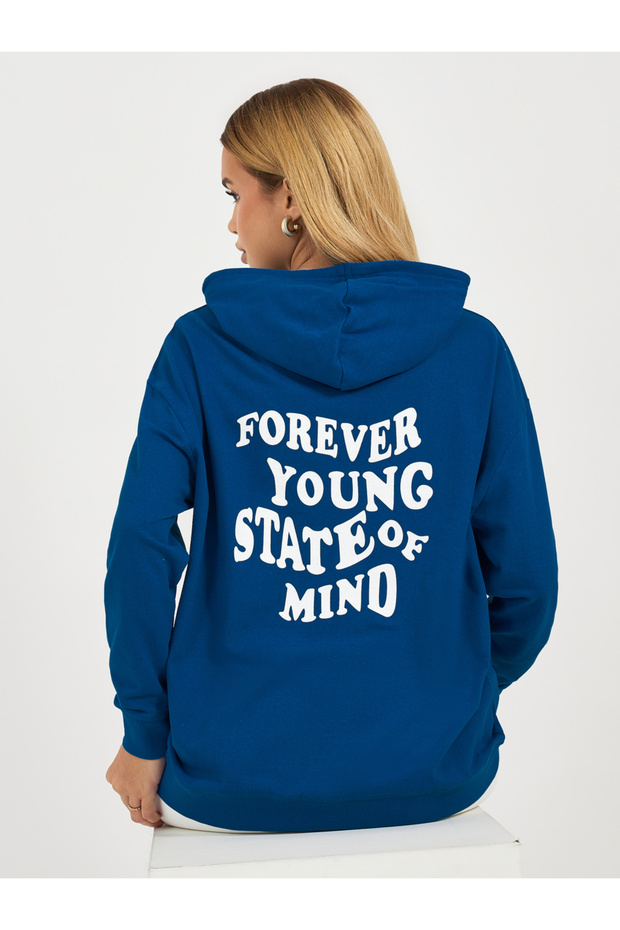 Regular Fit Longline Slogan Print Hoodie
