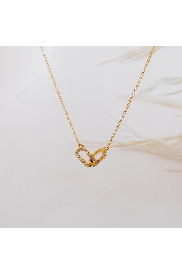 Gold-color Gold color Shiny Rhinestone Double Circle Pendant Necklace For Women Girl Clavicle Choker