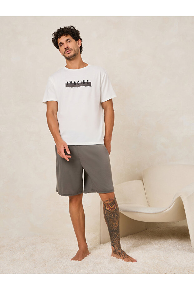 Imagine Slogan Print T-Shirt & Shorts Set