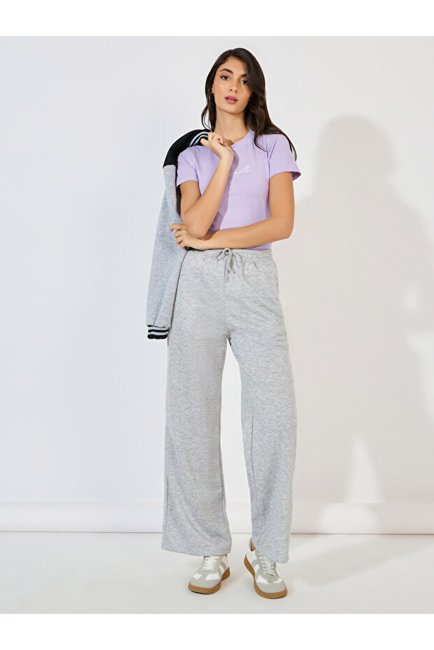 Solid Wide Leg Joggers with Drawstring Closure - 1