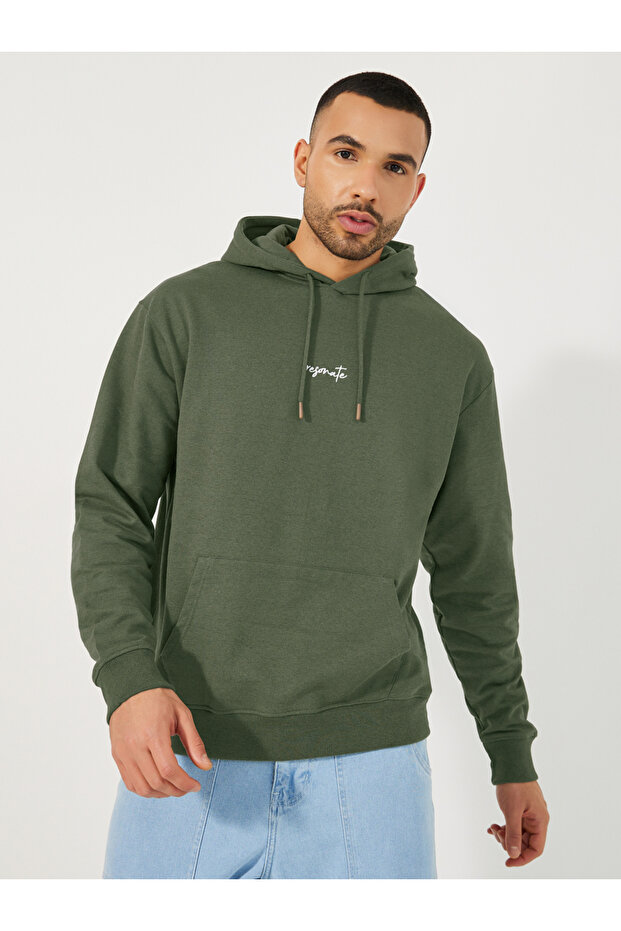 Embroidered Text Relaxed Fit Terry Hoodie