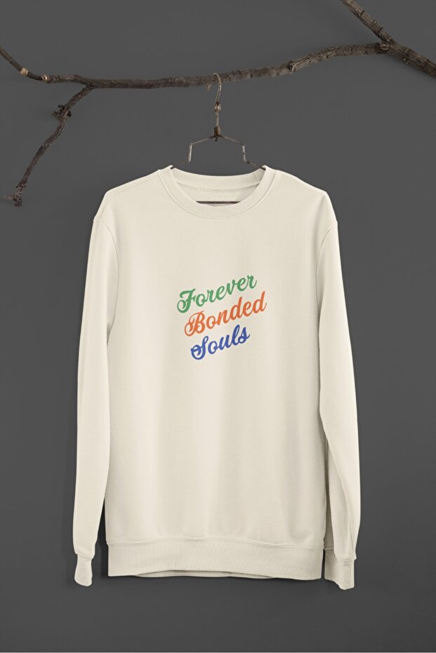 Unisex Long Sleeve 2 Yarn FOREVER BONDED SOULS Transfer Printed Crew-Neck Sweatshirt