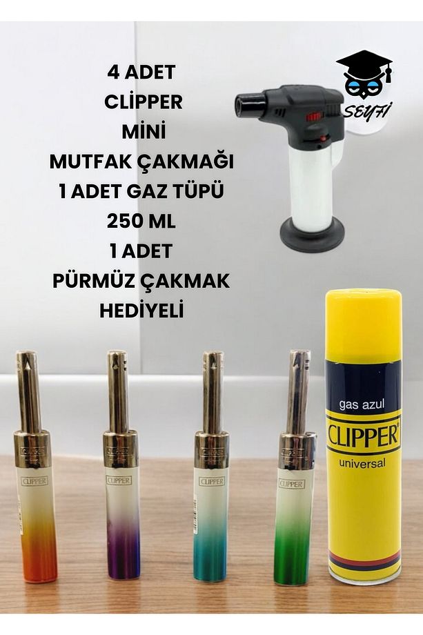 4 Adet Mini Tube Pipo Mutfak Çakmağı 1 Adet Gaz Tüpü 250 ml 1 Adet Pürmüz Çakmak Hediyeli - 1