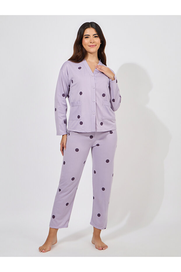 Polka Dot Print Long Sleeve Shirt & Pyjama Set