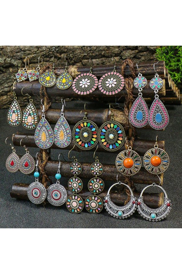 X20231131 New Bohemian Alloy Earrings Round Drop Oil Multicolor Diamonds Sun Flower Distinctive Embe