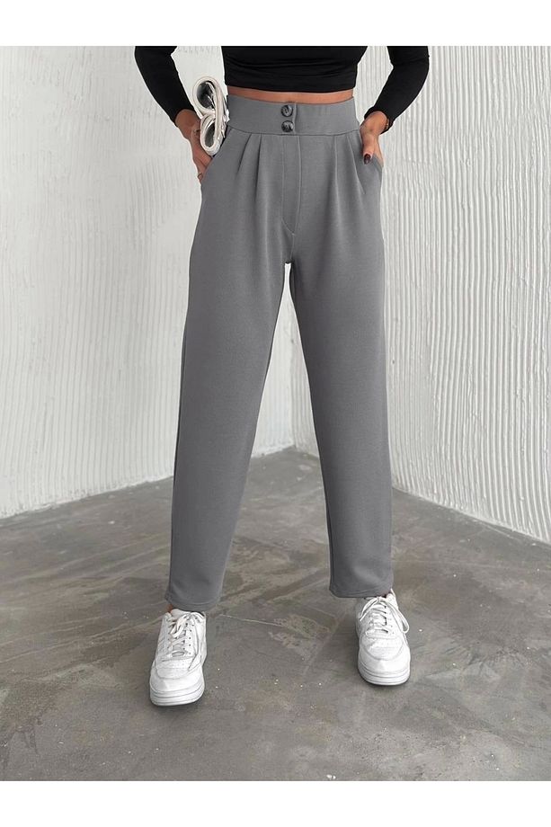 örme krep pantolon çift düğmeli - 6