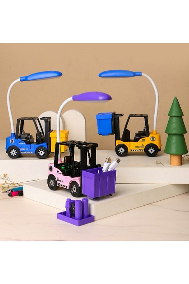 Sevimli Forklift Tasarımlı Masa Lambası Çocuk Odası Gece Lambası Kalemlik ve Kalemtraş Usb Şarj - 5