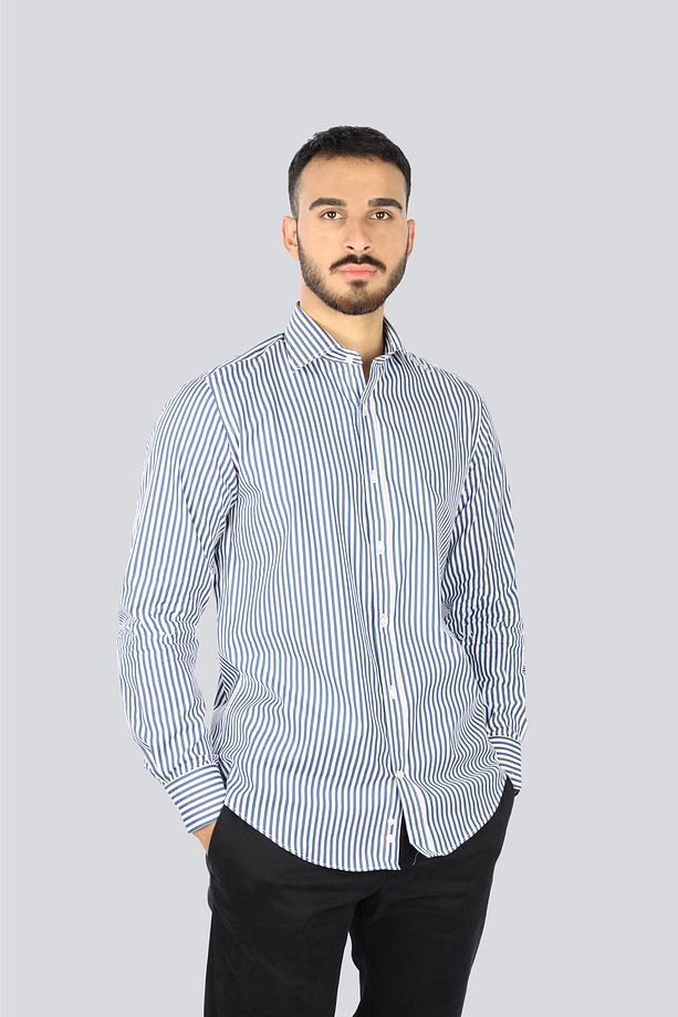 Erkek Regular Fit Çizgi Desenli Uzun Kollu Çok Renkli Gömlek 25413032CF-V92 - 1