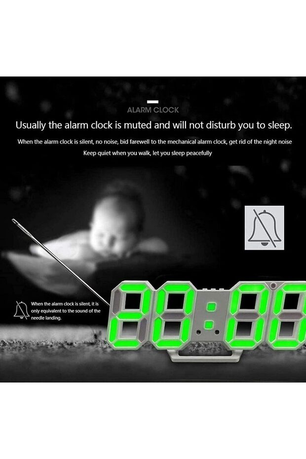 ساعة منبه رقمية ثلاثية الأبعاد LED، ساعة رقمية متعددة الوظائف، شاشة عرض درجة الحرارة قابلة للتعديل - 4