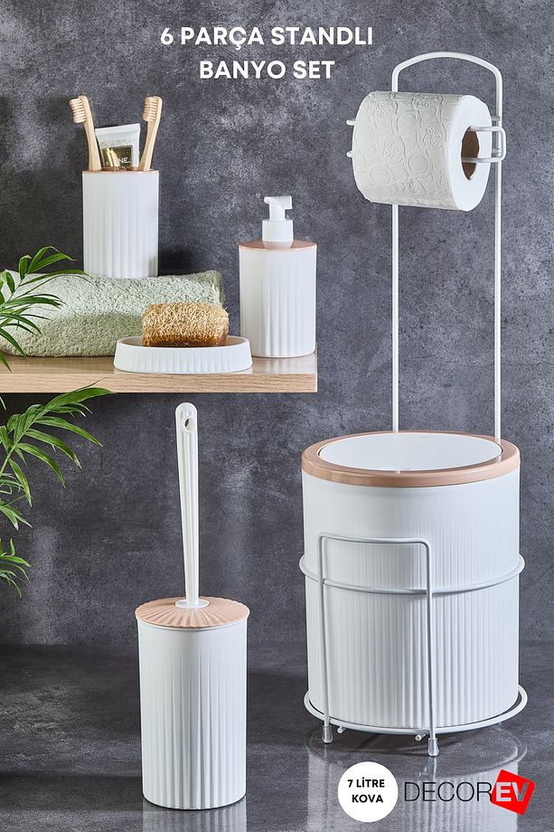 Banyo  Set  6 'lı Metal Standlı Tuvalet Wc Kağıtlık Lüks Set - 1