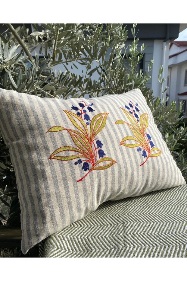Embroidered Throw Pillow Cover, Linen Throw Pillow Cover
