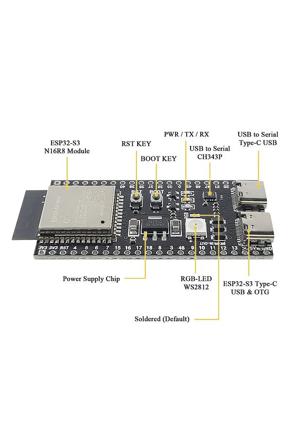 ESP32-S3-DevKitC-1 N16R8 Wifi Bluetooth 5 Modül Geliştirme Kartı ESP32-S3-N16R8 32 Bit Çift Çekirdek - 2
