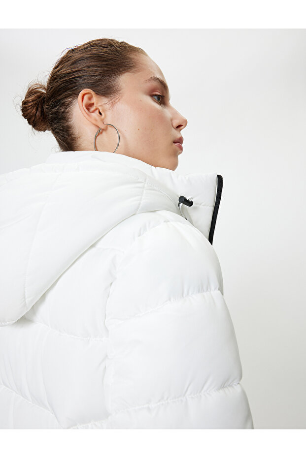 Puffer Jacket with Hooded Zipper Pocket Detail