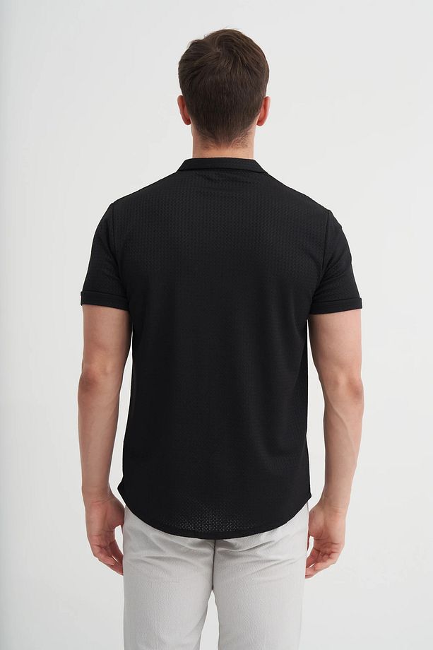 Regular Fit Örme Zigzag Dokulu Kısa Kol Gömlek - 3