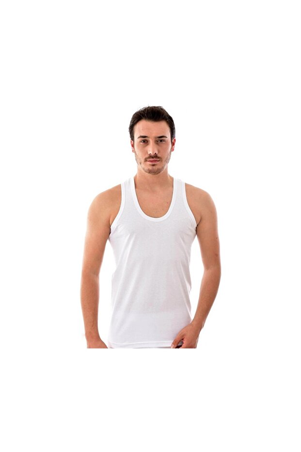 Set of 6 100% Cotton Men's White Strappy Tank Top
