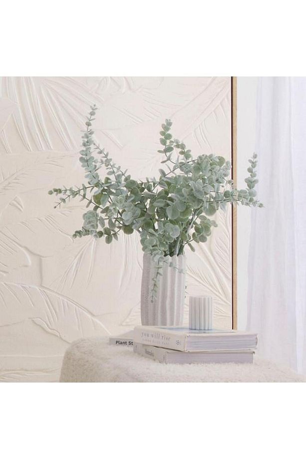 3lü Set Yapay Çiçek Pastel Karlı Okaliptus 48cm 5dallı Uzun Dal Eucalyptus - 1
