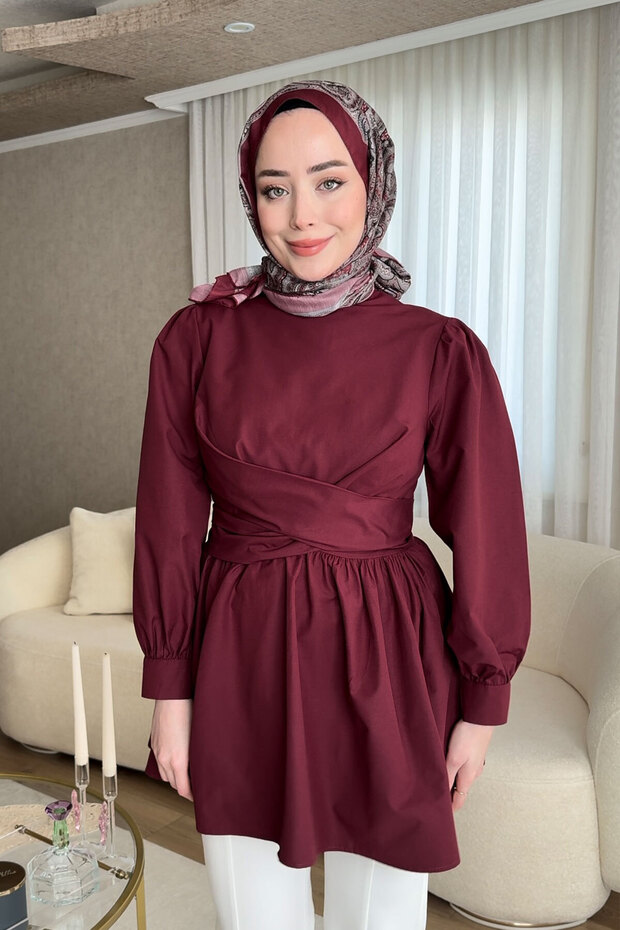 تونيك برباط أمامي للنساء باللون البوردو