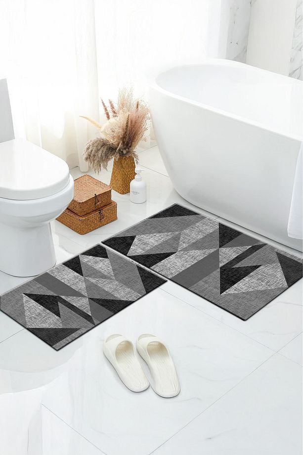 Kaymaz Taban Yıkanabilir 2'li Set Banyo Halısı Banyo Paspası Klozet Takımı - 1
