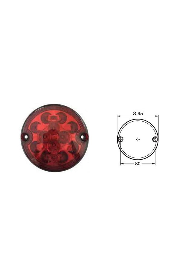 12v-24v Stop Lambası Yuvarlak (12 LEDLİ) (95 MM) Otobüs - 1