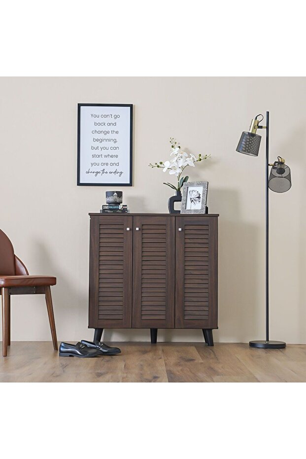 Alfa 3-door Shoe Cabinet - Walnut L90xw32xh91cm