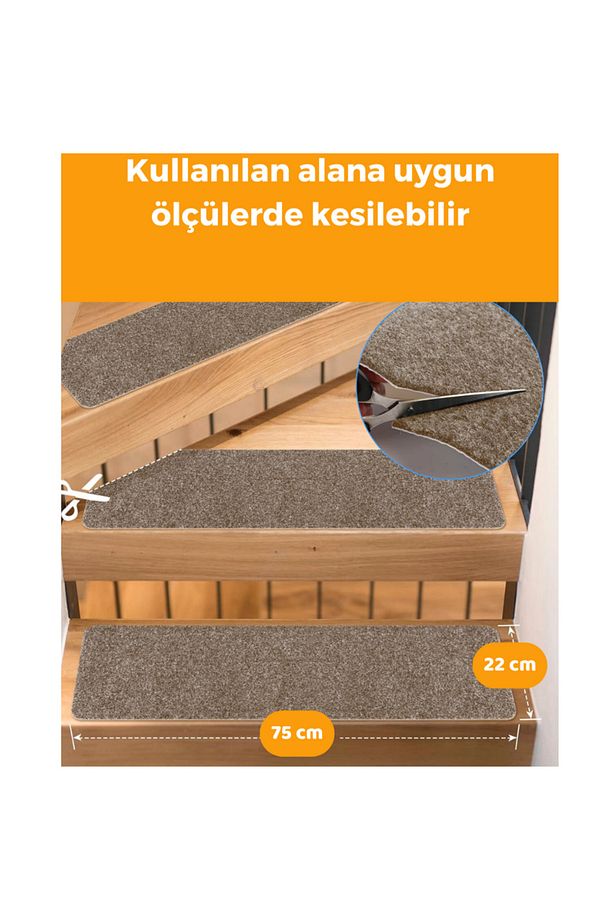 Merdiven Halısı Halıfleks Basamak Ve Merdiven Paspası Kaymaz Taban Devetüyü 20x75 Cm (1 ADET) - 3